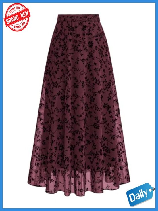 Dresses & Skirts - Womens Floral Mesh Maxi Skirt High Waisted A-Line Tulle Skirt Layered Long